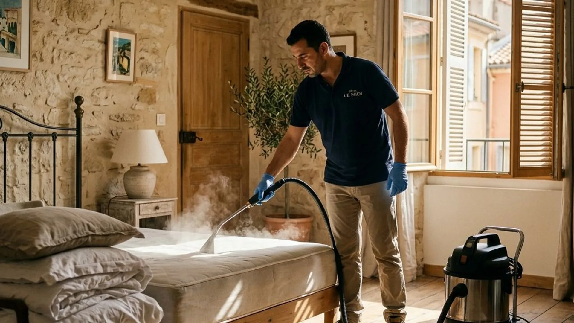 Traitement vapeur sèche d'un matelas dans une chambre marseillaise