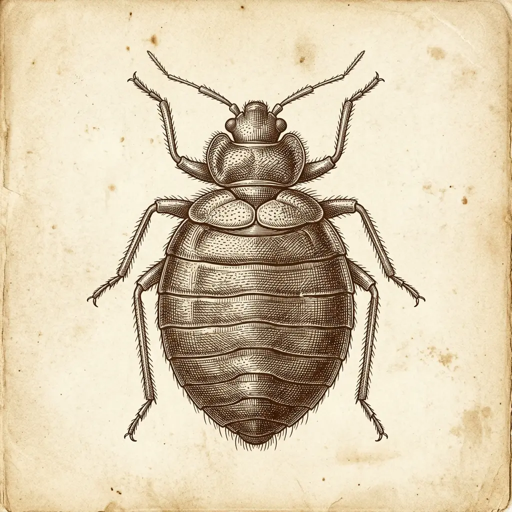 Planche naturaliste de la punaise de lit (Cimex lectularius) — espèce traitée par Desinsect13000